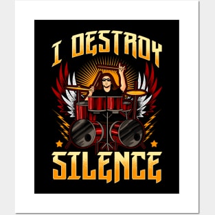 Funny I Destroy Silence Drummer Awesome Drumming Posters and Art